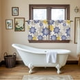 thumbnail image 4 of Geometric Flower Tier Curtains 24 Inch Length, Vintage Country Floral Blue Yellow on Linen Cafe Short Curtains for Bathroom Sink, Small Kitchen Curtain Light Filtering Drapes 2 Panels 27.5"Wx24"L, 4 of 8