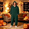 thumbnail image 2 of USNSM Pajamas Women Cozy Fleece Lined Home Jumpsuit, Cute Fall Pajamas, Loose Relaxed Fit, For Fall Winter Matching Loungewear Green S, 2 of 8