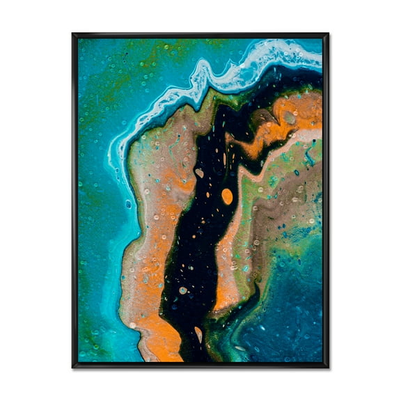Designart 'Abstract Composition In Black and Orange' Modern Framed Canvas Wall Art Print
