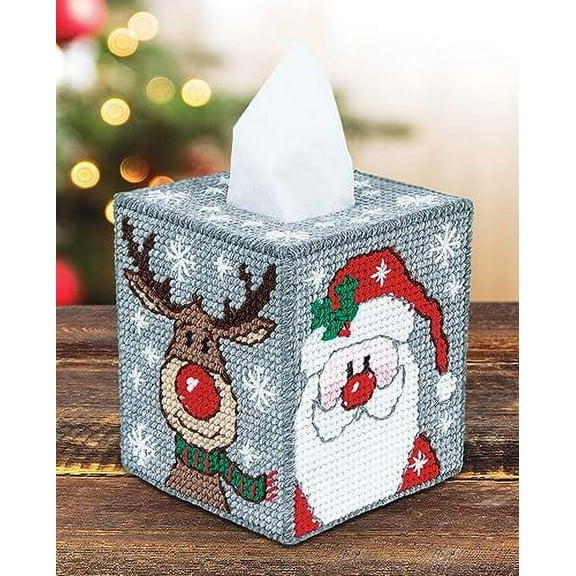 Merry & Bright Tissue Box Cover Plastic Canvas Kit