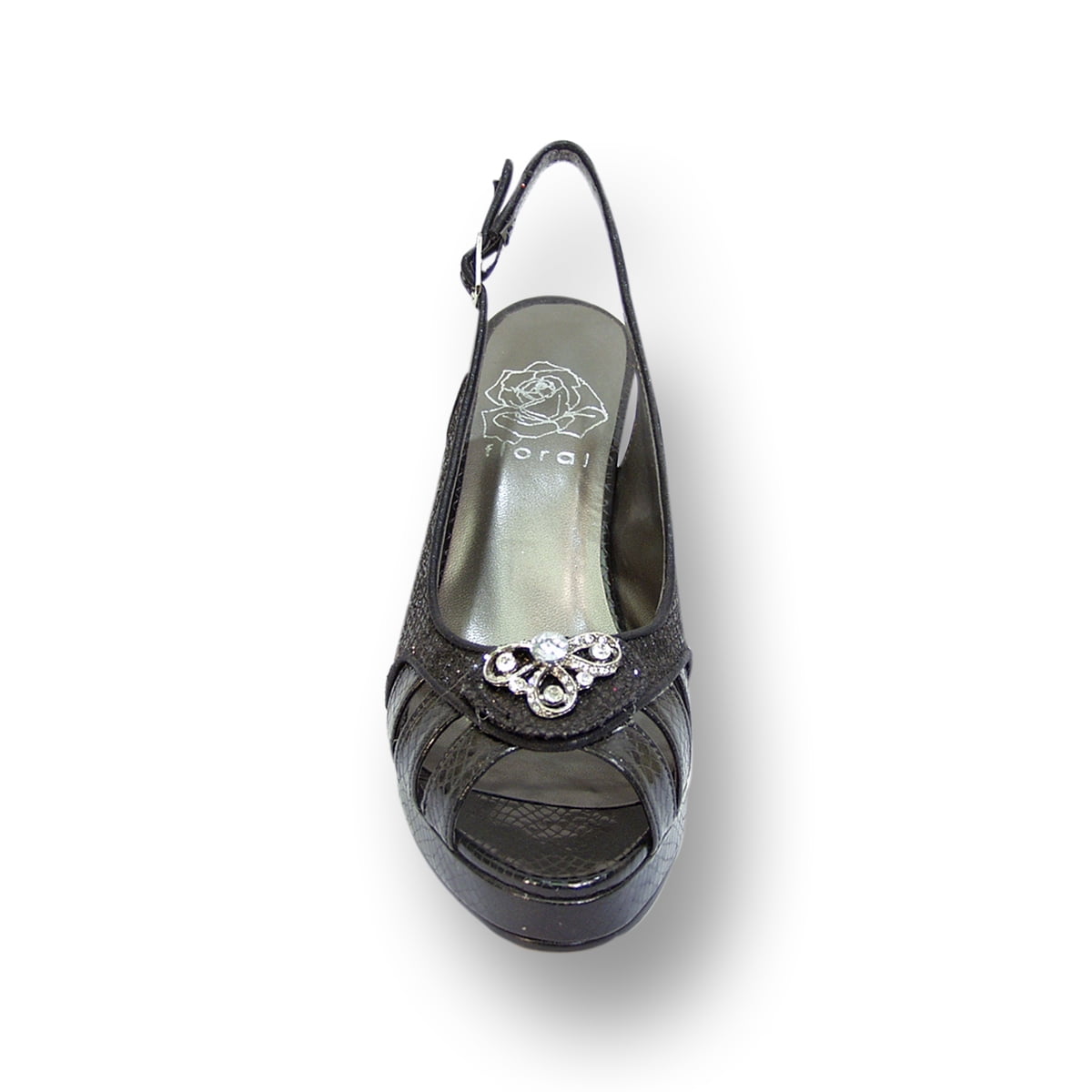 FLORAL Sue Women's Wide Width Slingback Peep Toe Dress Pump BLACK 9