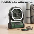 thumbnail image 2 of DAYBETTER 3-in-1 Portable Camping Misting Fan, 10000mAh Rechargeable Battery, 350mL Water Tank, 4-Speed Tent Fan with LED Light & Power Bank for Patio, Beach, Outdoor, Green, 2 of 7