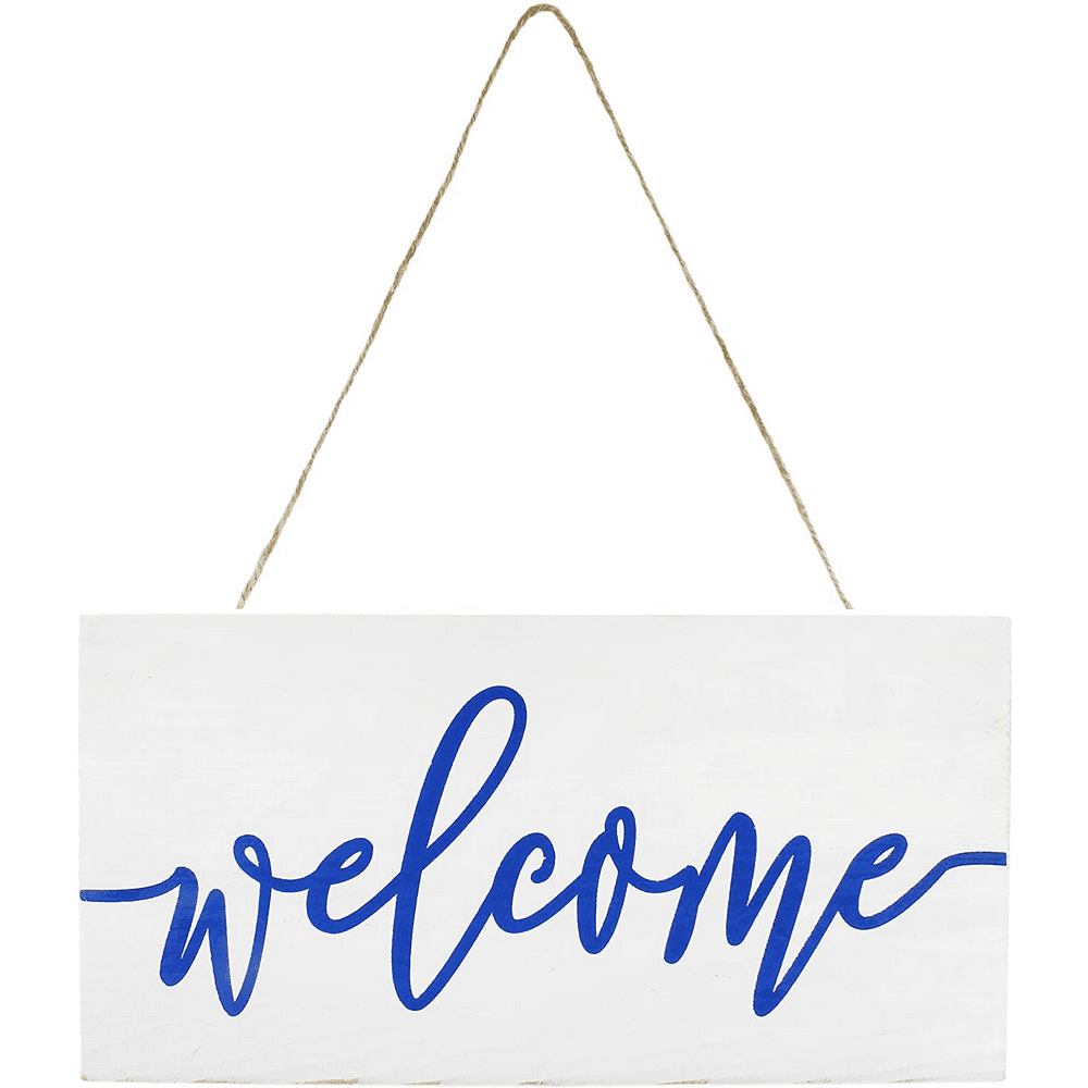 Farmhouse Wooden Welcome Sign, White and Blue Rustic Style Wood Hanging ...