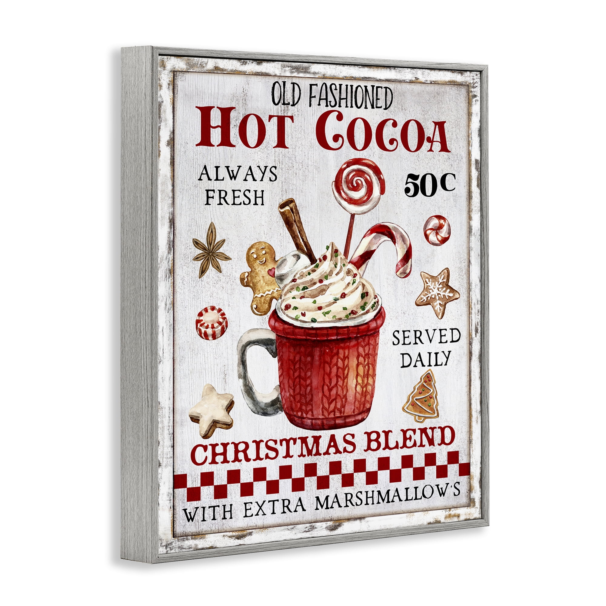 Stupell Industries Vintage Hot Cocoa Holiday Painting Gray Framed Art Prints Wall Art, 24 x 30