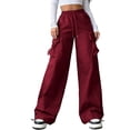 thumbnail image 2 of Neewe Womens High Waisted Loose Casual Long Straight Cargo Pants Elastic Drawstring Trousers with Pockets, 2 of 7
