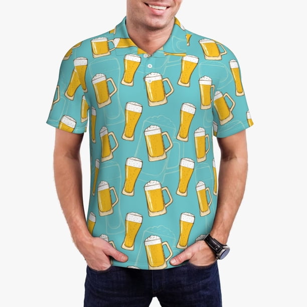 Balery Beer Camisa Polo de Hombre con Estampado, de Manga Corta y Tejido Medio, Camisa Tipo Golf Polo-Large