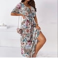 thumbnail image 2 of Leutsin Robe d'Été Décontractée pour Femme Grande Taille Robe pour Femme à Manches Courtes Col en V Robe Longue à Fleurs avec Ceinture, 2 of 8
