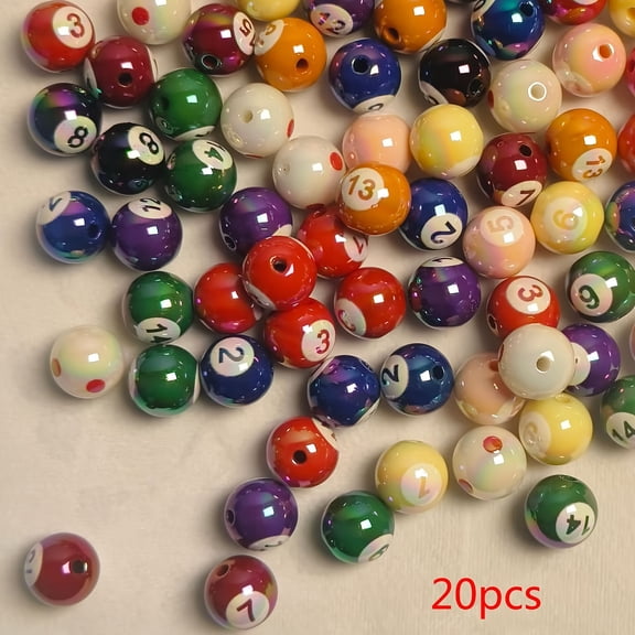 AcriJoy 20pcs 16mm AB-Coated Double-Sided Hand-Painted Billiard Number Beads, Acrylic Loose Beads for DIY Phone Chains, Necklaces, Bracelets and Jewelry Accessory Components.