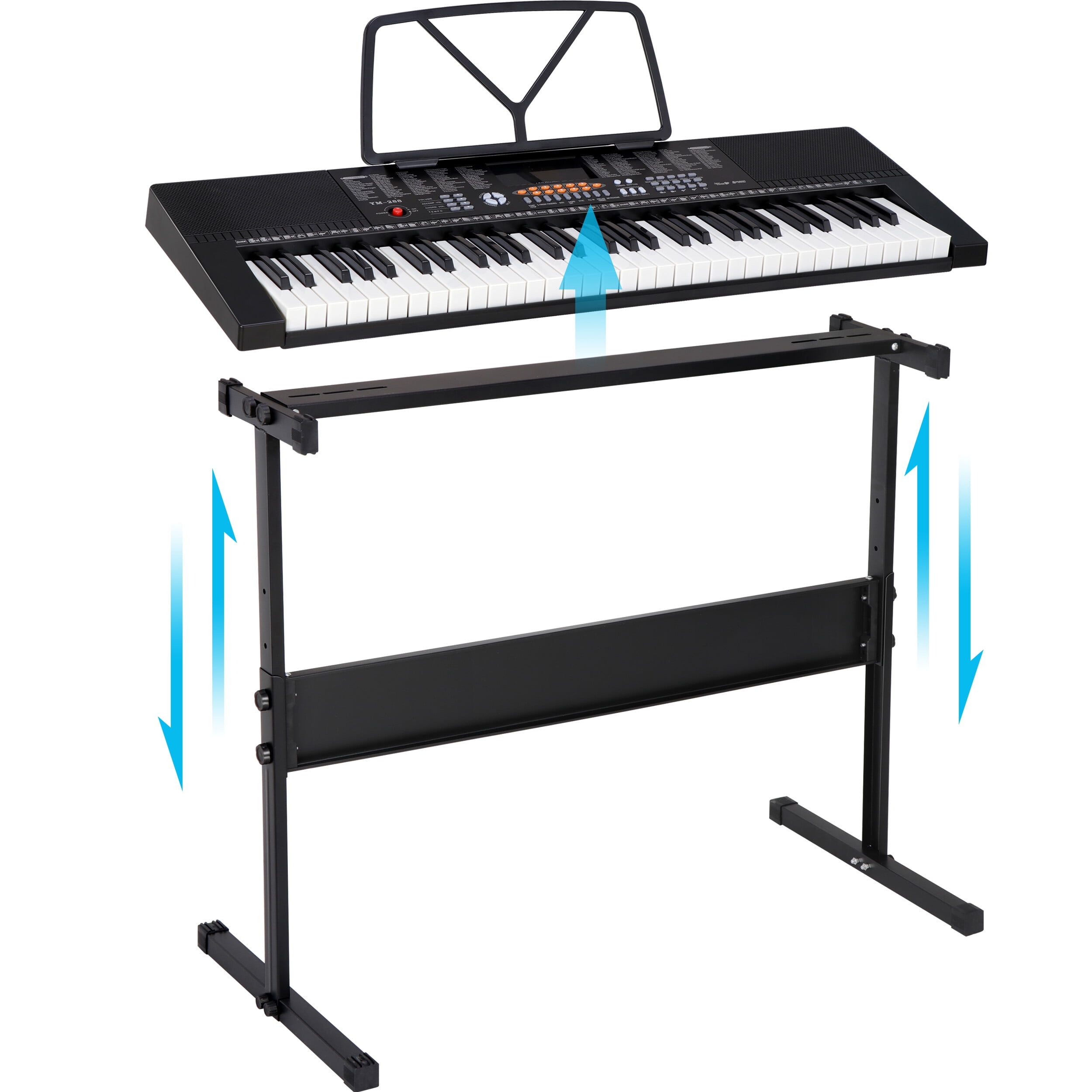 ZenSports 61-Key Portable Electronic Keyboard Piano Set Height Adjustable W/LED Screen, Stand, Stool, Microphone, Pink