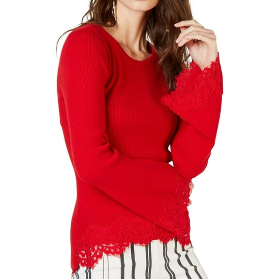 I.N.C Womens Lace Trim Pullover Sweater, Red, Petite, PP