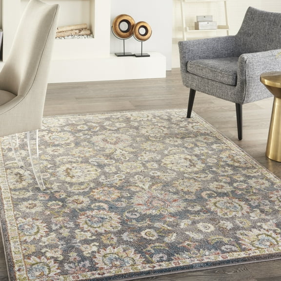 Nourison Juniper Floral Charcoal Multi 5'3" x 7'3" Area Rug, (5x7)