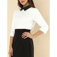 thumbnail image 4 of INSPIRE CHIC Women 3/4 Sleeves Contrast Collar Blouse Tops White S, 4 of 6