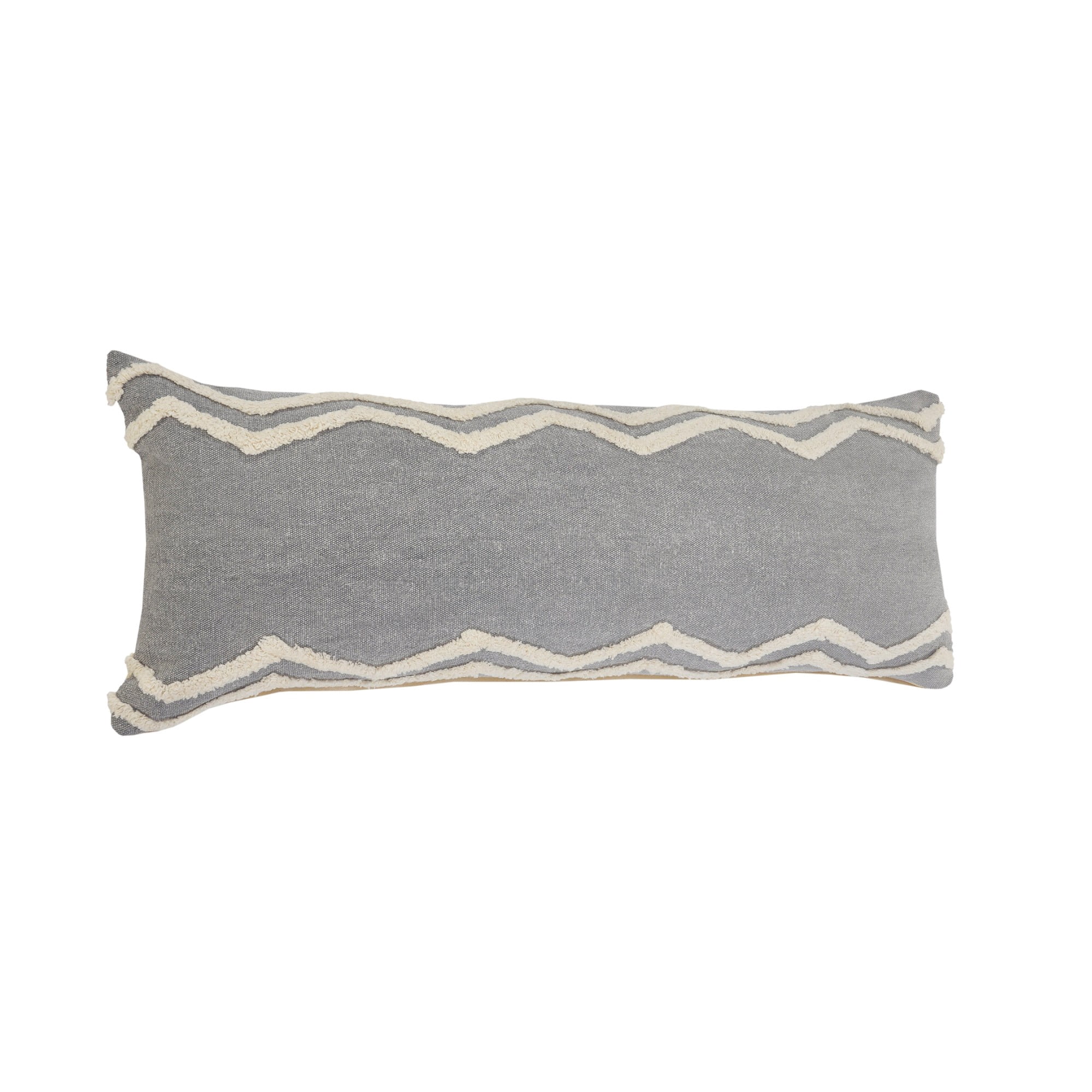 Laddha Home Designs Loomed Tufted Chevron Cotton Lumbar Pillow Cover - 36" - Gray and Cream