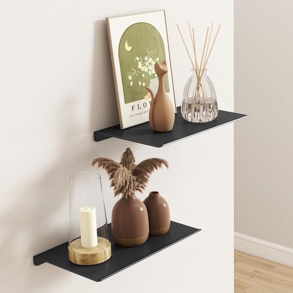 Gonice 2-Piece Black 8-inch (20.3cm) Floating Shelf, Wall Hanging Storage Shelf for Bathroom, Bedroom, Living Room and Kitchen