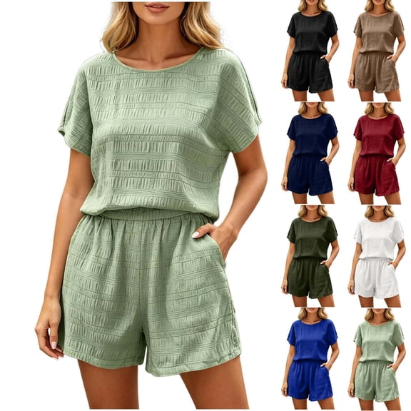 Women's Linen Blend Soft Fabric Casual Shorts, Elastic Waist Drawstring, Lightweight Breathable Cool Solid, Lounge Summer Beach Outdoor | UKHCCC,Army Green L