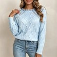 thumbnail image 5 of Edvintorg Sweaters for Women Crew Neck Casual Acrylic Knit Sweater Long Sleeve Lace Pullover Top Fashion Clothing Blue XL, 5 of 6