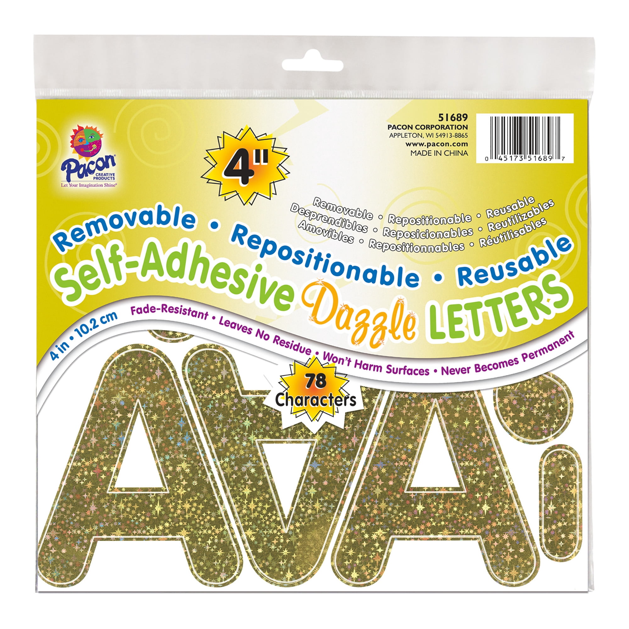 Pacon Self-Adhesive Letters, Gold Dazzle, Puffy Font, 4-Inch, 156 Pieces