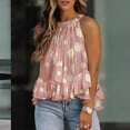 thumbnail image 2 of Womens Tops Dressy Casual,Women's Summer Boho Floral Print Halter Tee Top Mock Neck Sleeveless Tank Blouse, 2 of 4