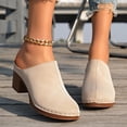 thumbnail image 4 of FRSASU Women's Leather Mules Soft Non Slip Wedge Slip-On Closed Toe Sandals Summer Casual Walking Platform Slides Beige, 4 of 9