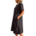 thumbnail image 6 of Blmnix Linen Dress Women Dresses Shift Button Down House Dress Under Dress Black Short Sleeve Mid-Length Crew Neck Plus Size Summer Dresses L, 6 of 6