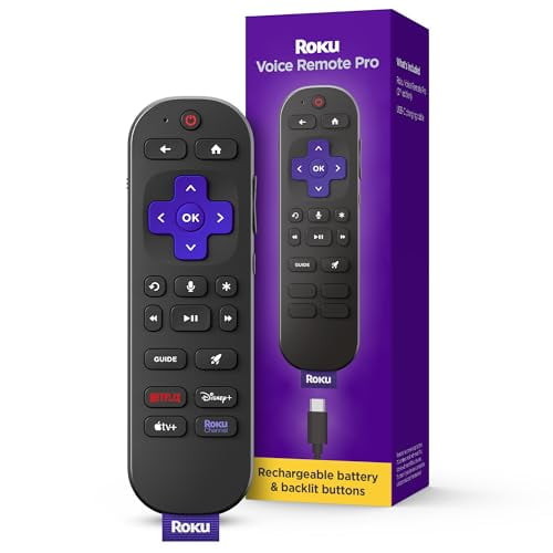 Roku Télécommande Vocale Pro (2e Ed.) Télécommande Rechargeable avec Commandes Vocales Mains Libres, Boutons Rétroéclairés, & Télécommande - Re