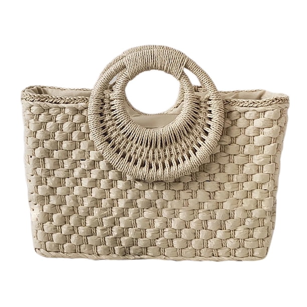 Bolso de hombro de paja de moda, bolso tejido a mano, bolso informal de verano, bolso tejido elegante Beige