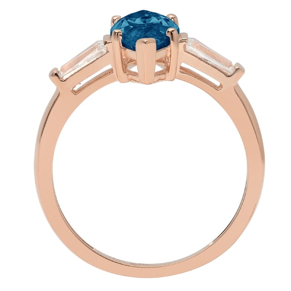 2 ct Marquise Cut Natural London Blue Topaz Three-Stone Engagement Ring for Women in 18K Rose Gold