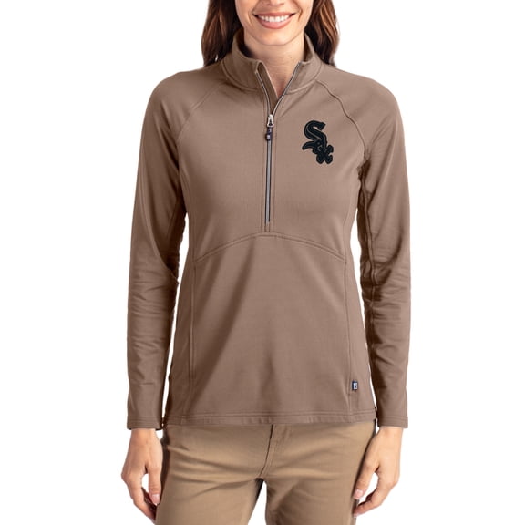 Women's Cutter & Buck Brown Chicago White Sox Adapt Eco Knit Stretch Half-Zip Pullover