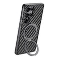 thumbnail image 4 of Funda para Samsung Galaxy S24 Ultra compatible con MagSafe, con textura de fibra de carbono, soporte giratorio y cubierta trasera de cuero., 4 of 5
