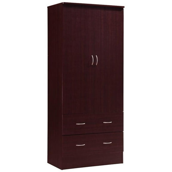 Allora 2 Door Armoire with 2 Drawers and Clothing Rod in Mahogany