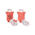 thumbnail image 2 of vera natura Baby Girl 3 Piece Summer Set, Letter Print Fly Sleeve Ribbed Romper Layered Hem Shorts Bow Headband Outfits, 2 of 7