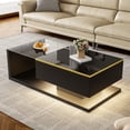 thumbnail image 3 of 39.4 inch Long Coffee Table, High-Gloss Black. Side Tables, Coffee Tables with Glass and LED Effect, 3 of 28