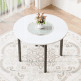 42 Inch White Round Dining Table, Mdf Top, Gray Glass Inlay, Metal Legs ...