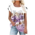thumbnail image 1 of Tops de Algodón para las Mujeres, Impreso Plisado Cuello Redondo Manga Corta Suelta Camiseta de Moda Casual Top Hecho de Algodón de Imitación Suave para el Uso Diario Del Hogar, Tops Cortos para las M, 1 of 3