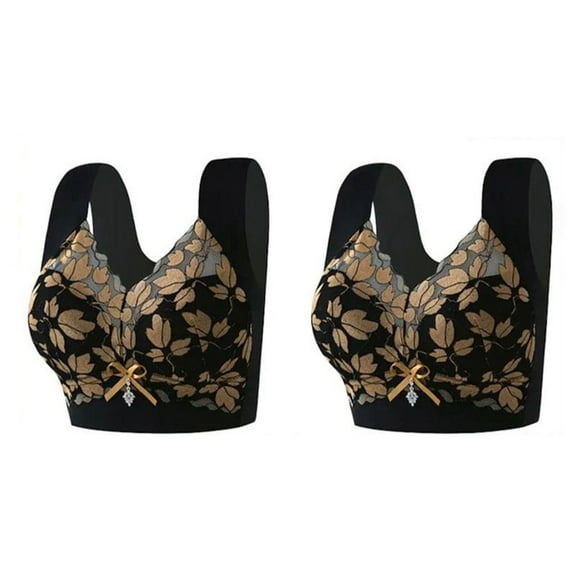 GUZOM Womens Plus Size 2XL Wireless Bras 2 Pack - Black Lace, Comfortable Stretch, Wide Straps, Supportive Stylish for Everyday Wear