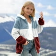 thumbnail image 4 of KAUOD Girls Front Zipper Sherpa Hooded Jackets Teen Kids Winter Fuzzy Soft Warm Coats Fleece Striped Thick Long Sleeve Tops, 4 of 6