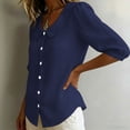 thumbnail image 5 of Dpjklzsn Women's Cotton Blend Short Puff-Sleeve Peter Pan Collar Button-Front Blouse, 5 of 9