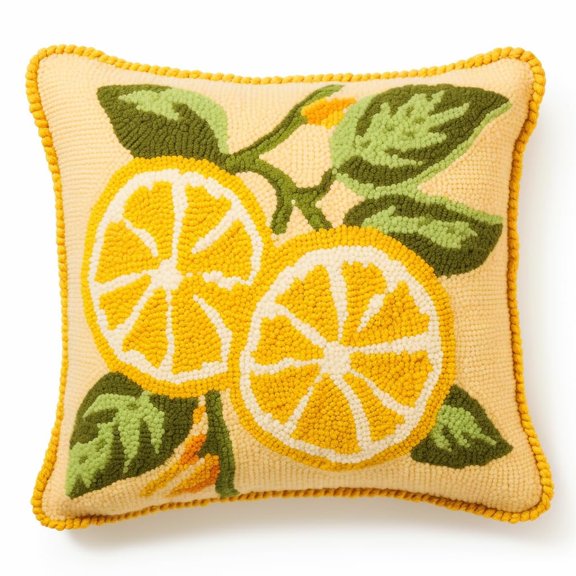 Yellow Lemon Latch Hook Kits Pillow Crochet Yarn Rug Pre-Printed Cushion Needlework Pillowcase DIY Hook and Latch Kit Christmas Home Sofa Decoration 43x43cm(5)