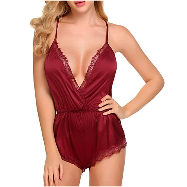 LSLJS Dames Mignonne Fille Uni Mignonne Érotique Col en V Dentelle Combinaison Ensembles de Lingerie, Ensembles de Lingerie