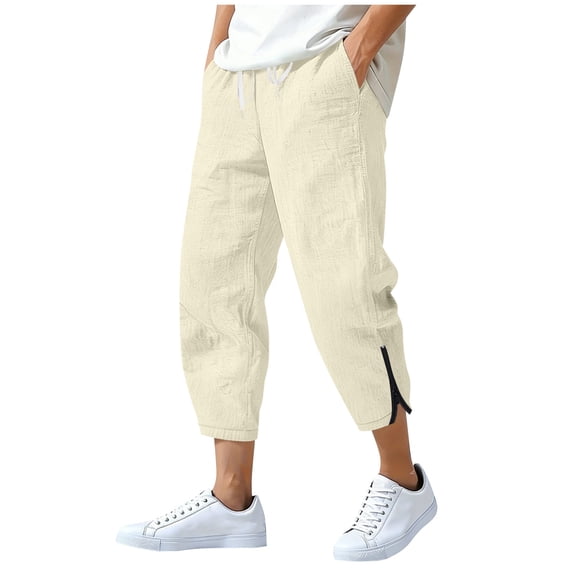 Tauxra Men Straight Leg Capri Pants, Zippered Cargo Joggers with Elastic Waistband, Lightweight Stretch Casual Trousers for Sports