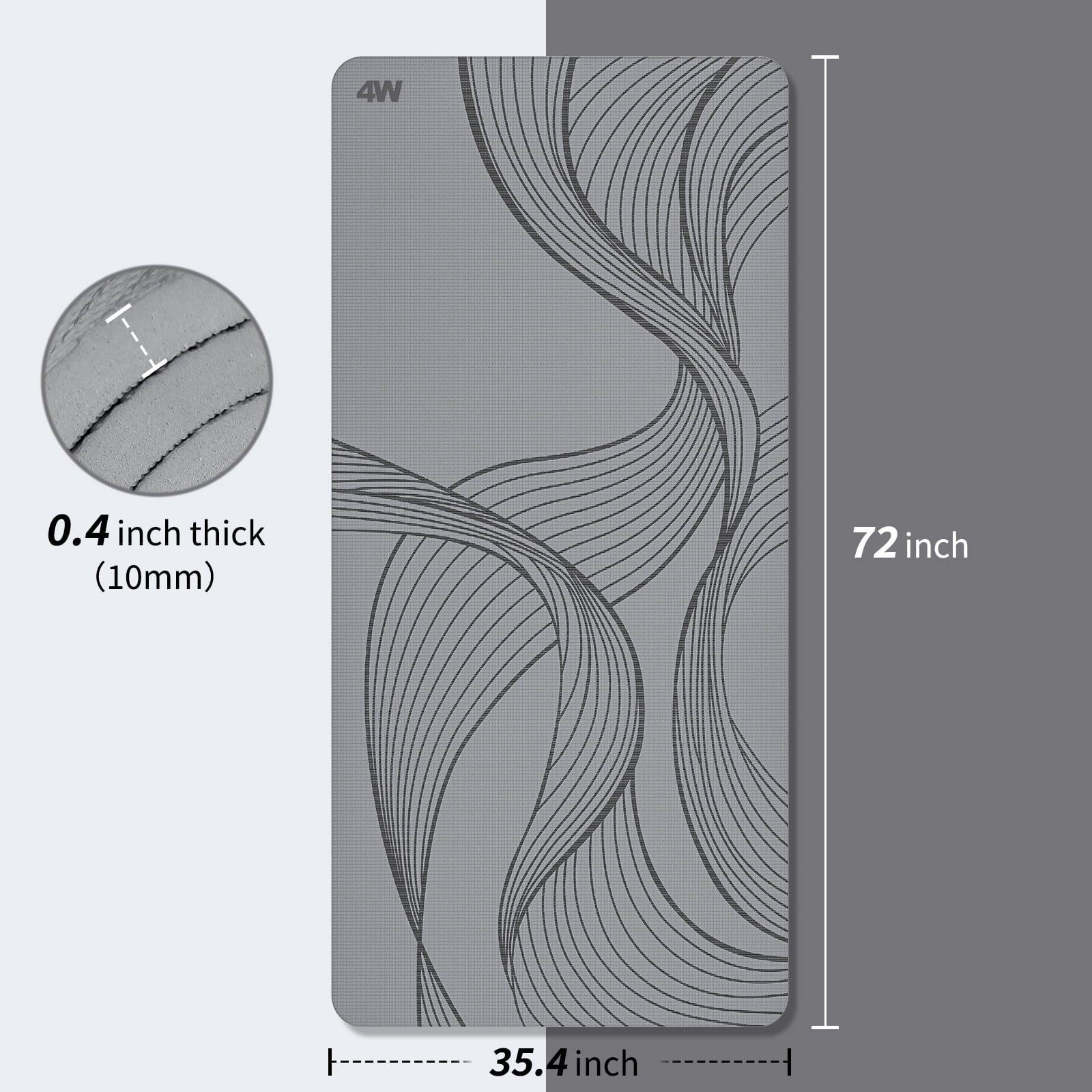 4W Wide Yoga Mat, Extra Large 35" x 72" Pilates Matt, 10mm Thick Non Slip Mat, TPE Tear-Resistant Exercise Mats for Home Workouts (Grey)