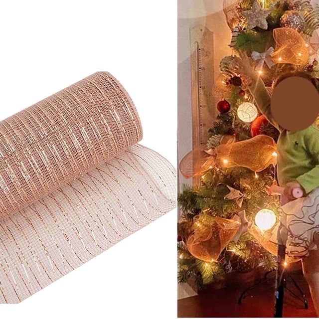 ZZkhGO Christmas Mesh Ribbon, Metal Foil Decorative Roll, DIY Craft Ribbon for Tree Ornament Packaging