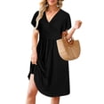 thumbnail image 2 of Maskion Women's Summer Ruffle Short Sleeve V-Neck Floral Short Party Dress with Pockets,M Black, 2 of 6