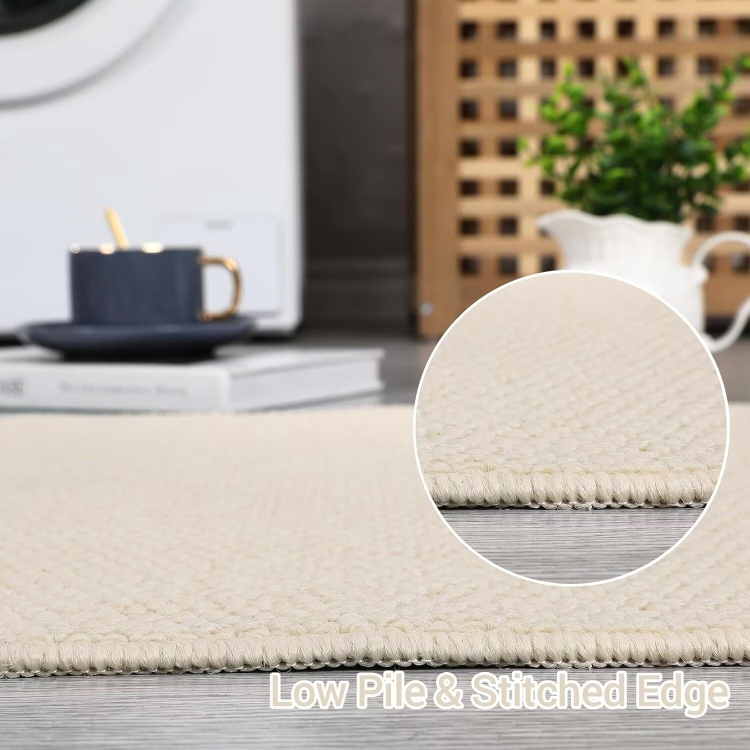 HOMERRY 2' x 6' Runner for Hallway Solid Textured Vintage Rug Non Slip Throw Rugs Bedroom Rug, Cream