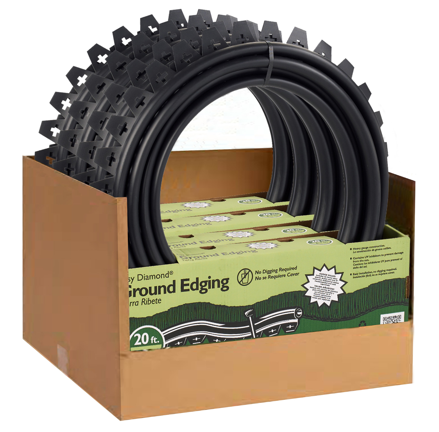 EDG20G 20' Black Poly Coiled No Dig Edging With 1" Bead