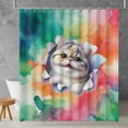 thumbnail image 2 of Funny Watercolor Adorable Exotic Shorthair Peeking Through Torn Paper Effect Shower Curtain Cat Lover Kitten Owner Gifts Waterproof Bathroom Bathtub Curtain - 00026, 2 of 5