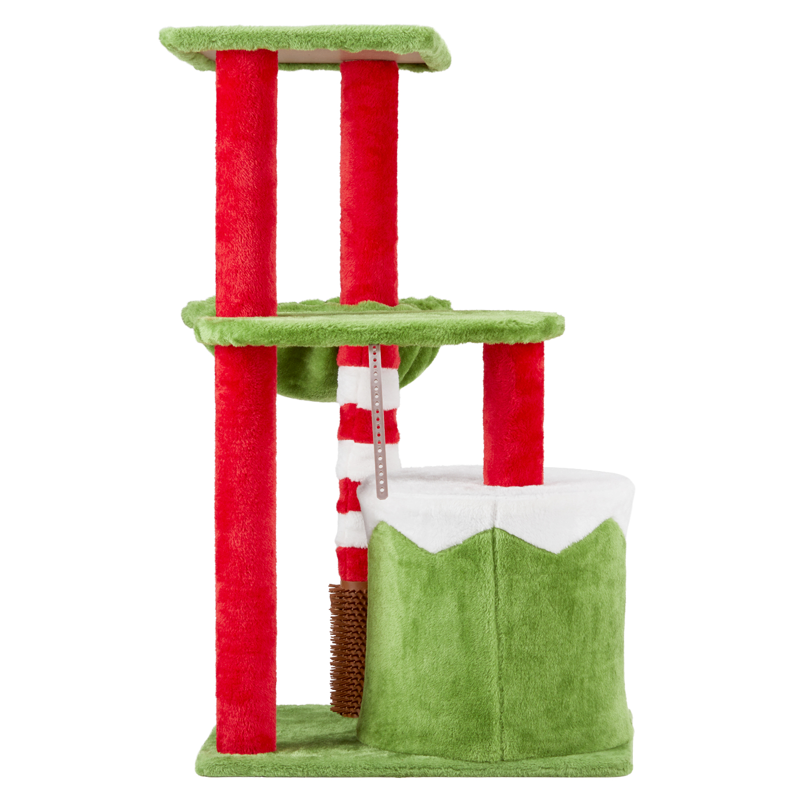 32in Christmas Themed Cat Scratching Post Tower 4-in-1 Holiday Cat Tree with Condo, Hammock Massage Brush Sturdy Anti-Tip Activity Center for Indoor Cats