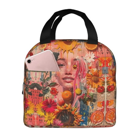 Insulated Lunch Bag for Women Men - Vibrant Floral Collage Portrait Leakproof Cooler Lunch Box for Women Men  Lunch Tote Bags for Work School Picnic Travel