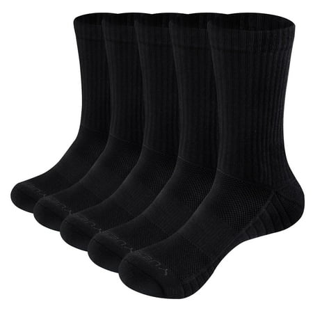 

YUEDGE Women s 5-Pack Work Boot Socks Performance Moisture Wicking Cotton Sports Athletic Workout Training Cushion Crew Socks(Black Large)