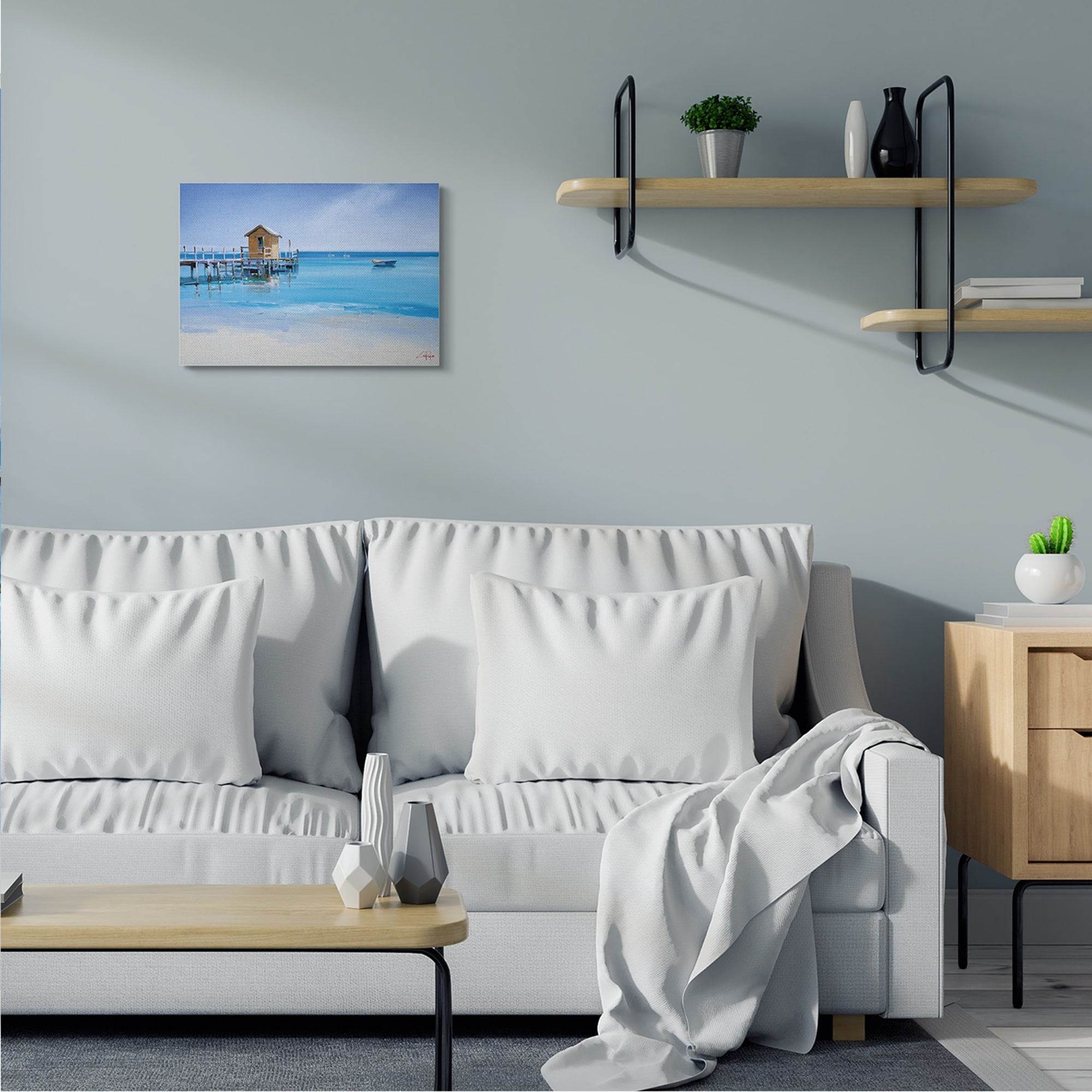 Stupell Industries Yellow Shack on Beach Wharf Sandy Coast Canvas Wall Art, 30 x 40, Design by Craig Trewin Penny
